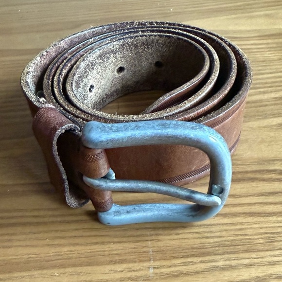 Fossil belt size 36 brown leather silver buckle - Picture 1 of 7